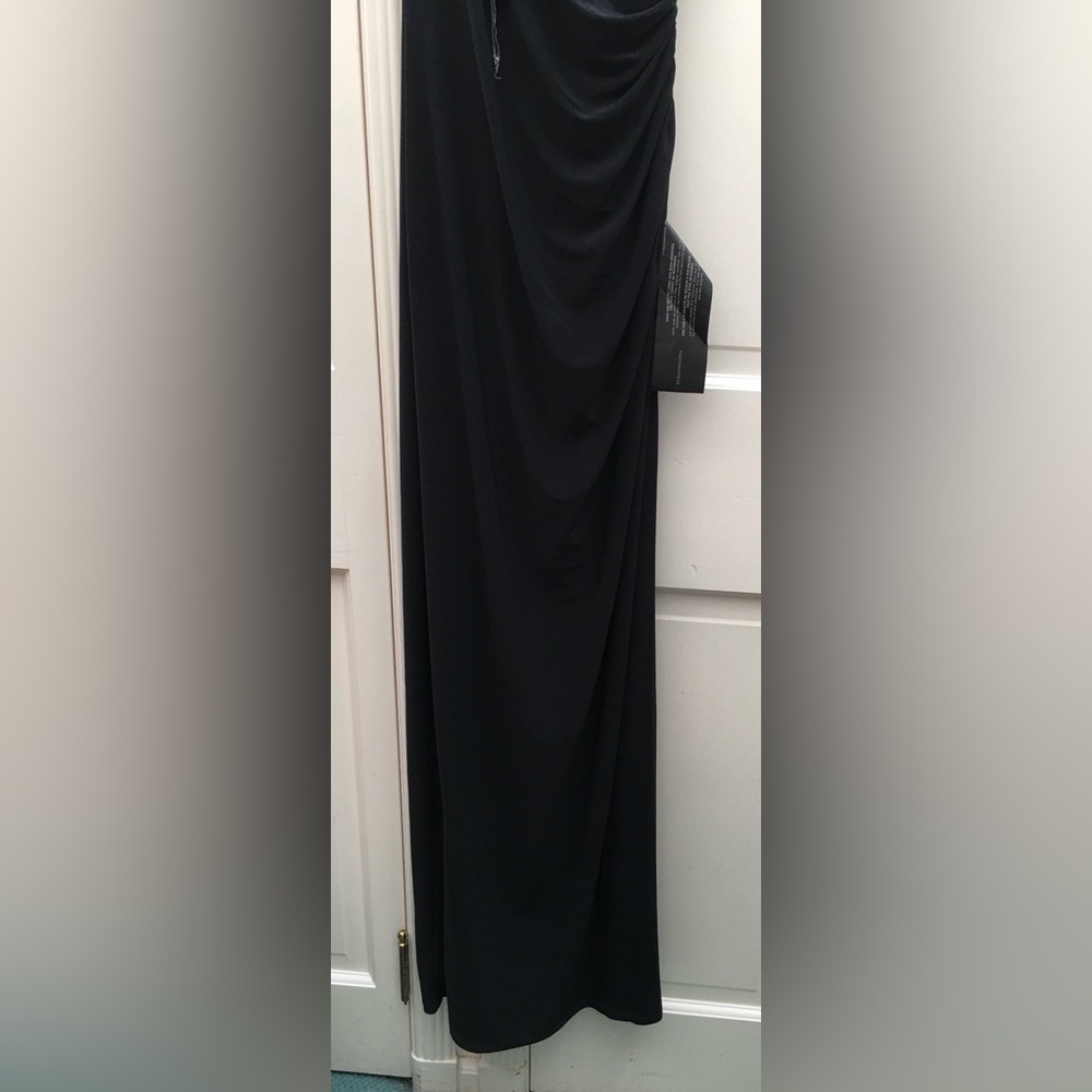 BCBG Black Ruched Asymmetric Column Long Maxi Dress - Picture 8 of 13